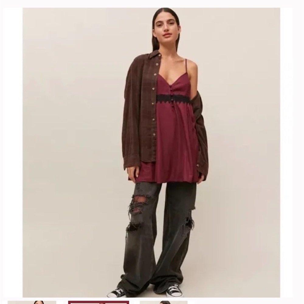 Urban Outfitters Azalea Lace Inset Frock Dress in Burgundy Size Small